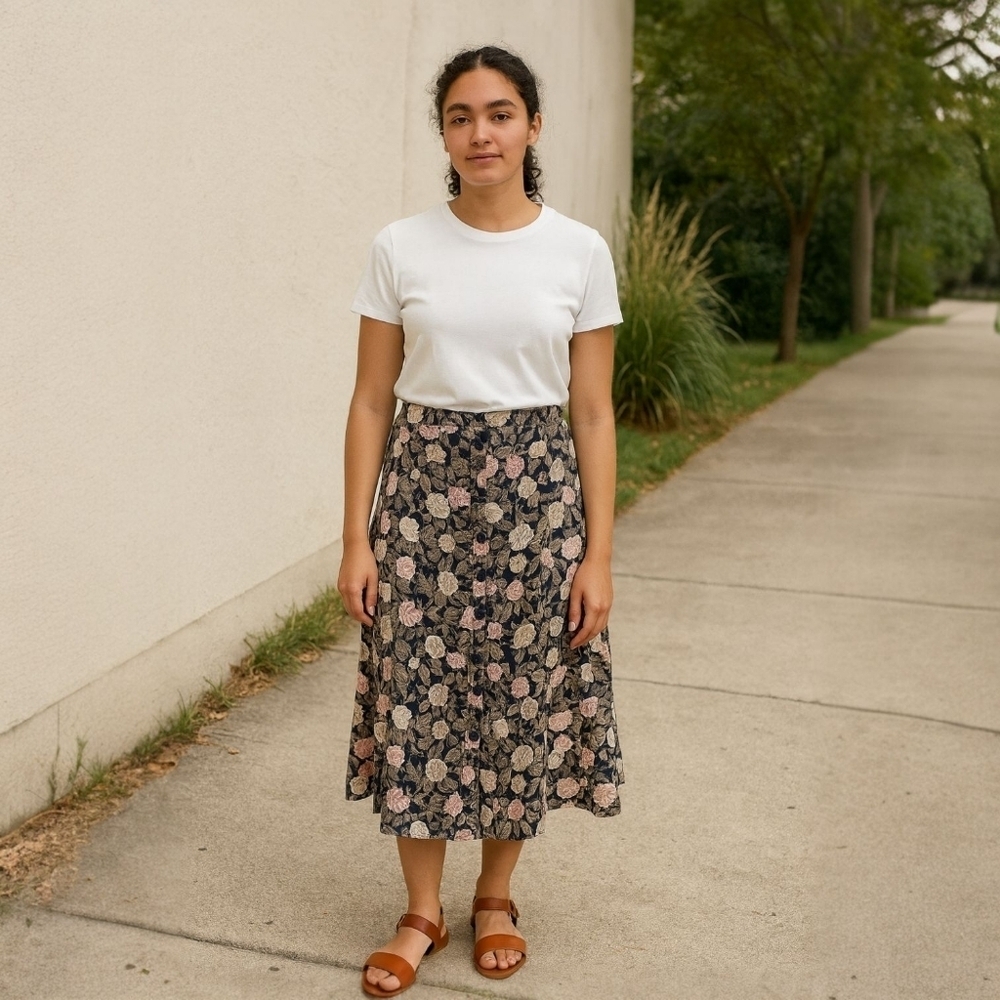 Sag Harbor Floral Print Rayon Midi Skirt Size L EUC